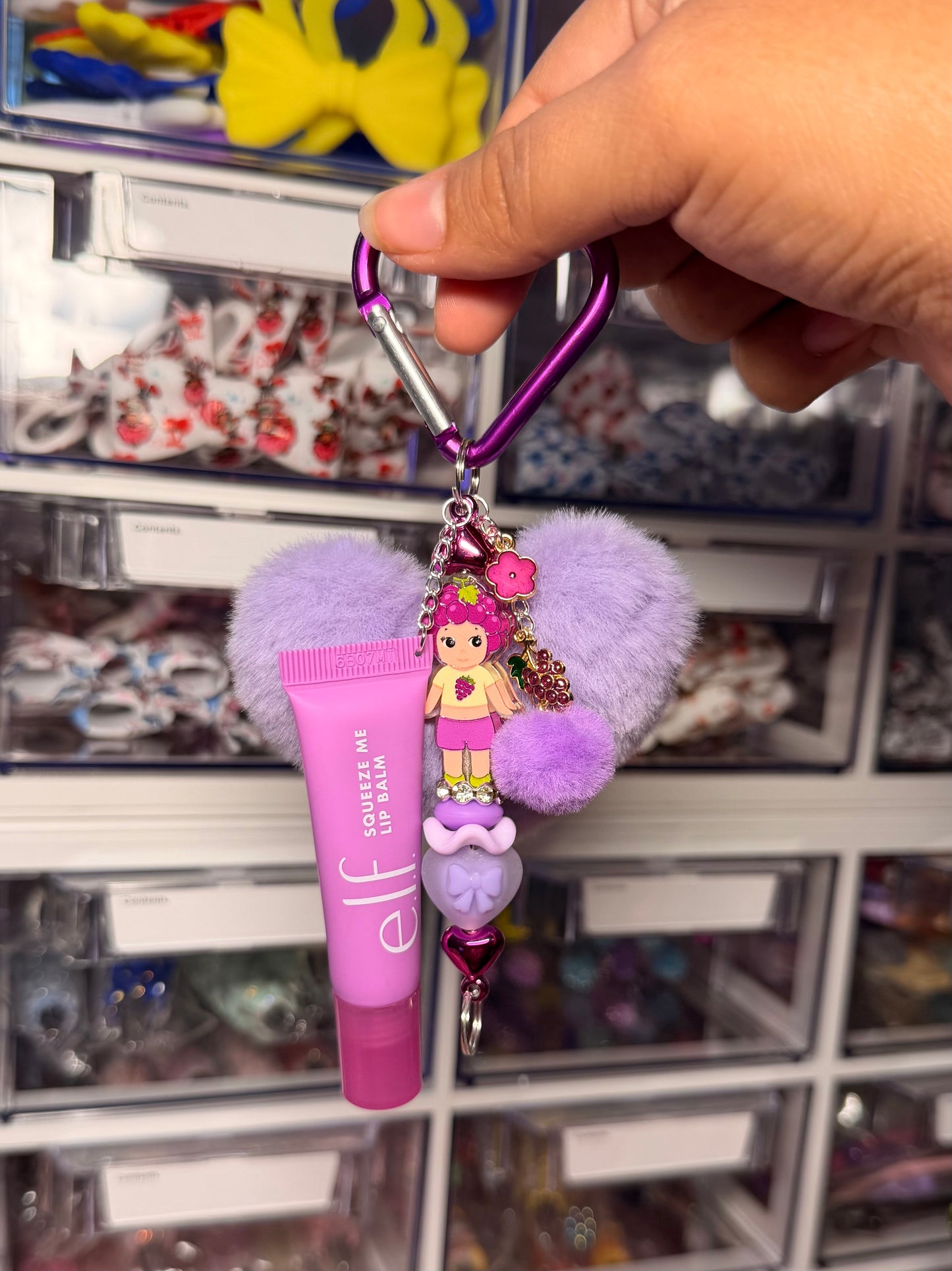 Grape Sonny Pom Pom Keychain with Lippie