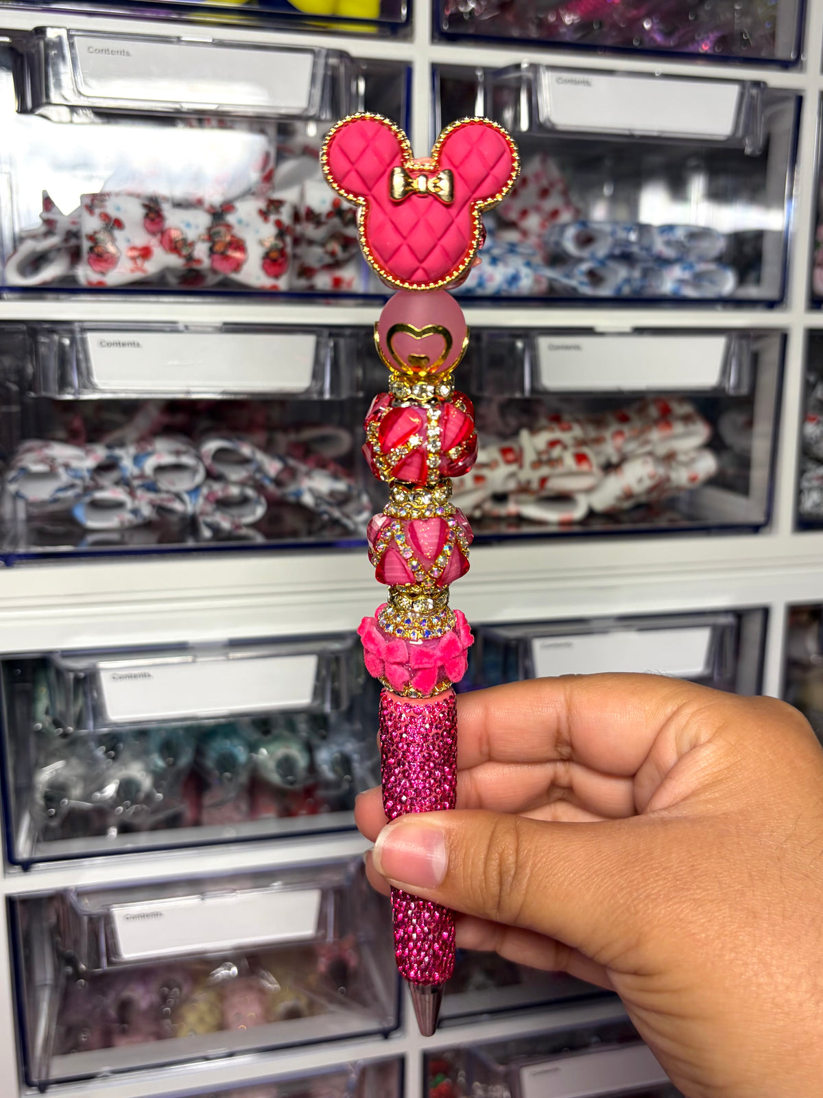 Mouse Head Gold Medium Extended Rhinestone Pen