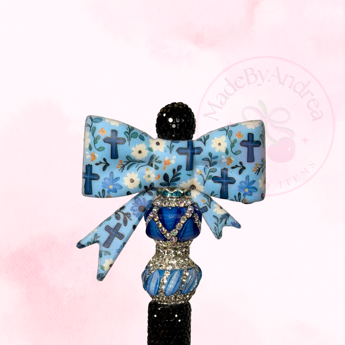 Blue Crosses Large Silicone Bow Focal