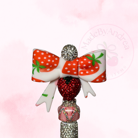 Strawberry w/ Flowers Large Silicone Bow Focal