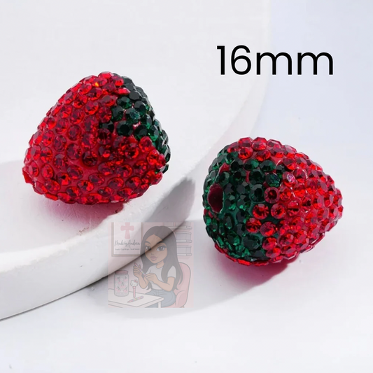Clay Beads Strawberry Shape with Shiny Rhinestones Multi-Color 16MM