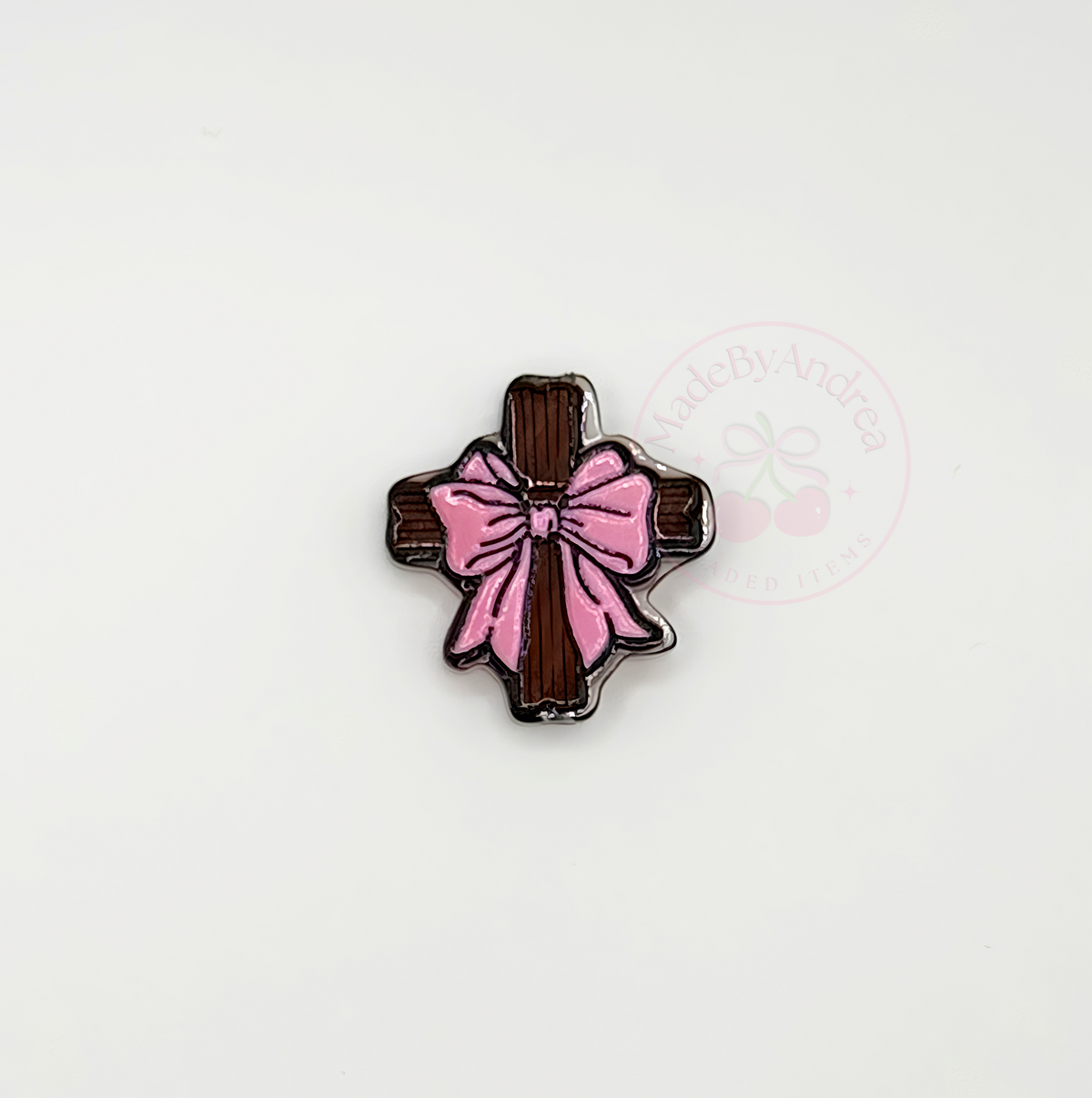 Cross Pink Bow Acrylic Focal
