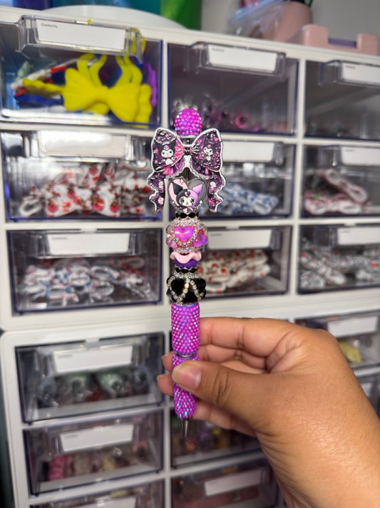 Kuromi Acrylic Bow Set Medium Extended Rhinestone Pen